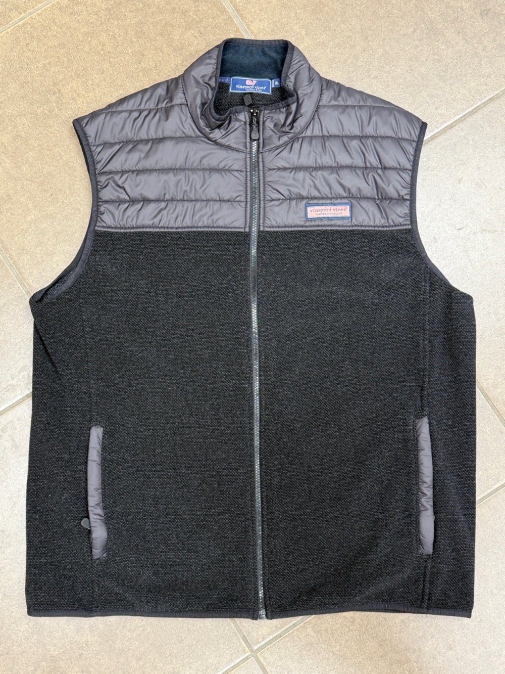 Vineyard Vines Vest Mens XL Hybrid Puffer Fleece Full Zip Black